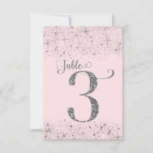 Rosa Silber Glitter-Tischkarten Nummer 3 Einladung