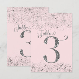 Rosa Silber Glitter-Tischzahlen Nummer 3 Einladung