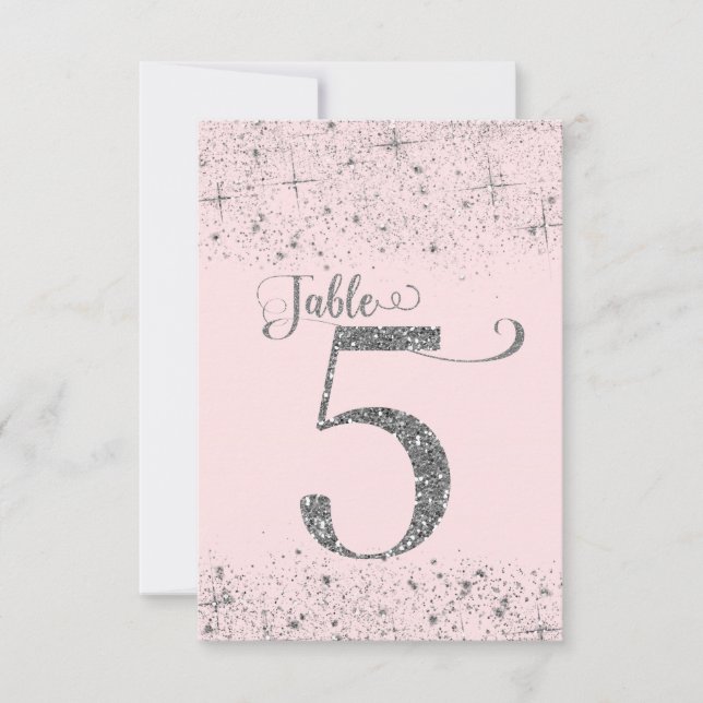 Rosa Silber Glitter-Tischzahlen Nummer 5 Einladung (Vorderseite)