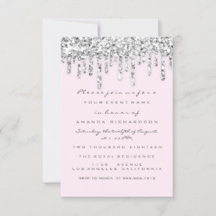 Rosa Silber Grau Glitter Effekt Tropfen Braut- Einladung