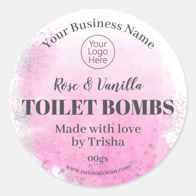 Rosa Silber handgefertigte, feine Toilettenbombe L Runder Aufkleber (Vorderseite)