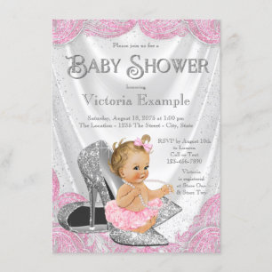 Rosa Silber High Heel Shoe Baby Shower Einladungen