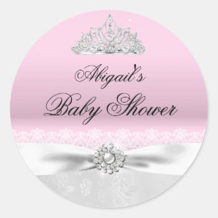 Rosa & Silber Prinzessinnen Diadem Baby Shower Auf Runder Aufkleber