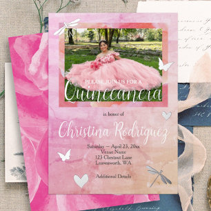 Rosa & Silber Quinceanera Rosen Einladung
