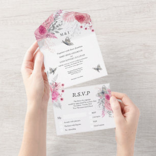 Rosa silber Rose Glattleder-Luxus All In One Einladung