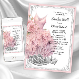 Rosa Silber Sneaker Ball Geburtstagsparty Einladung