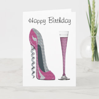 Rosa, silber Sparkle Corkschraube Stiletto Art Karte