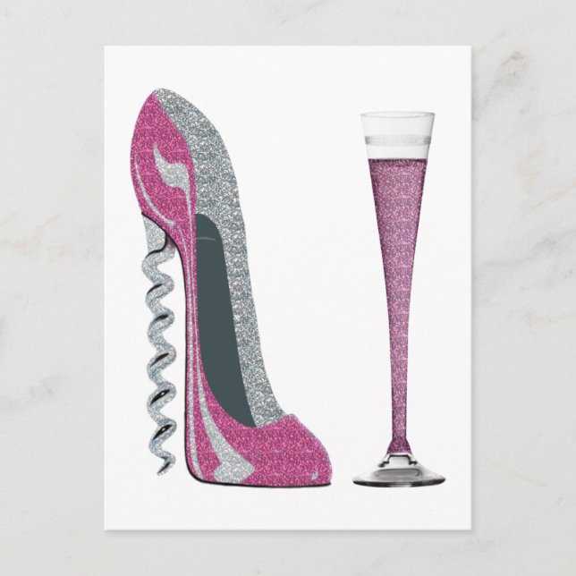 Rosa, silber Sparkle Corkschraube Stiletto Art Postkarte (Vorderseite)
