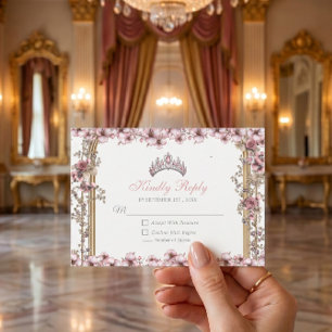 Rosa Silber-Tiara-Blumen-Quinceañera RSVP Karte