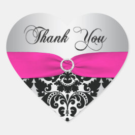 Rosa, Silber und schwarzer Damast Danke an den Auf Herz-Aufkleber