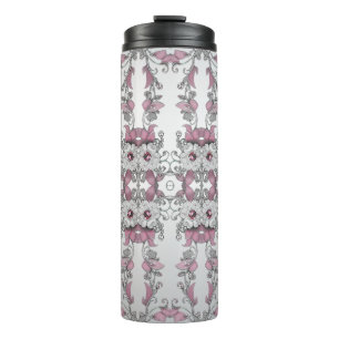 Rosa Silber Weiß Floral Thermobecher Thermosbecher