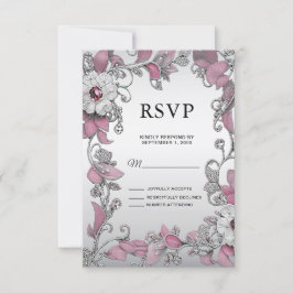 Rosa Silber Weiße Blütenblume RSVP Karte