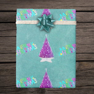 Rosa Silberbäume farbenfrohe Weihnachten Aquamarin Geschenkpapier