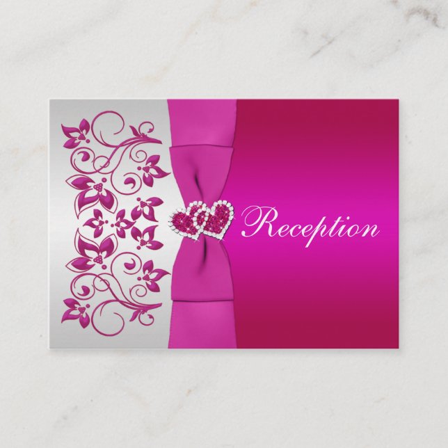 Rosa, Silberflorale Hochzeitskarte Begleitkarte (Vorderseite)