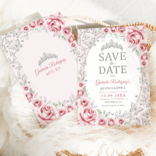 Rosa silberne florale Quinceanera Save The Date