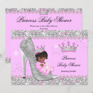 Rosa silberne High Heel Prinzessin Baby Shower Eth Einladung