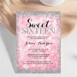 Rosa Silberne Imitate Glitzer Lights Sweet 16 Gebu Einladung<br><div class="desc">Feiern Sie stilvoll mit dieser modernen,  süßen 16-er Einladung,  die mit einem rosafarbenen Licht Hintergrund mit einem Imitat silber Glitzer Rand. Designs sind flache gedruckte Illustrationen/Grafiken - NICHT AKTUELLER SILVER GLITZER.</div>