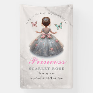 Rosa silberne Prinzessin-Kröte Geburtstagsparty Ma Banner