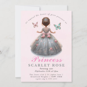 Rosa silberne Prinzessin-Kröte Geburtstagsparty Ma Einladung