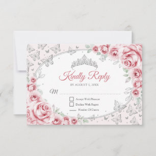 Rosa silberne Quinceanera-Antwort RSVP Karte