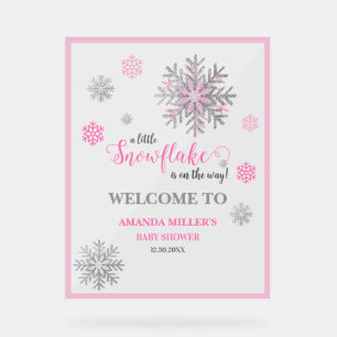 Rosa silberne Schneeblumen-Baby-Shower-Acrylschild Acrylschild