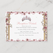 Rosa silberne Tiara Blumen Quinceañer Beilagekarte