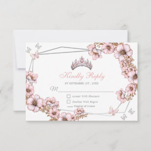 Rosa silberne Tiara Schmetterling Quinceañera RSVP Karte