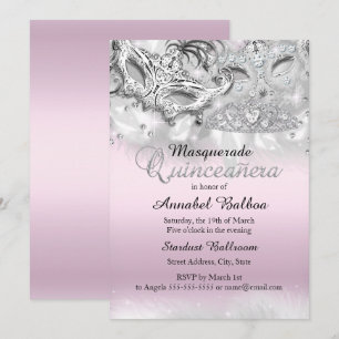 Rosa silberner Funkeln Maskenball Quinceanera Einl Einladung