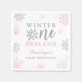 Rosa Silberner Glitzer Winter Onederland 1. Geburt Serviette