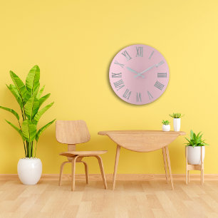 Rosa silbernes Grau metallisches römisches Große Wanduhr