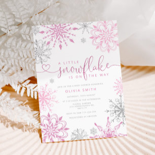 Rosa Silberschneeflocke Mädchendusche Einladung