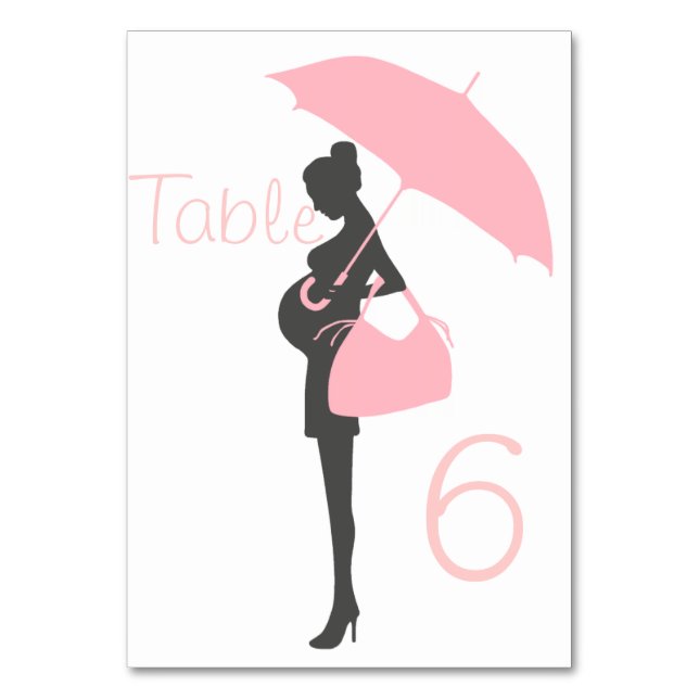 Rosa Silhouette Babyduschkarte Tischnummer (Vorderseite)