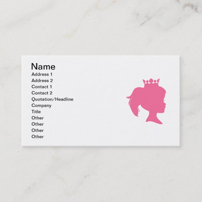 Rosa Silhouette-Prinzessin T-shirts und Geschenke Visitenkarte (Vorderseite)