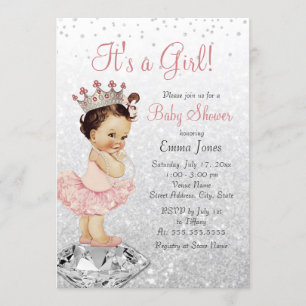 Rosa Silver Glitzer Princess Baby Dusche Einladung