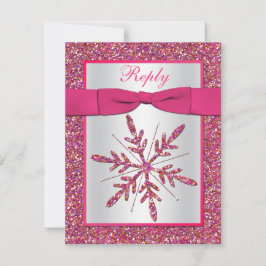 Rosa, Silver Glitzer Snowflake RSVP-Karte RSVP Karte