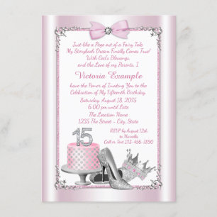 Rosa Silver Quinceanera 15. Geburtstag Einladungen
