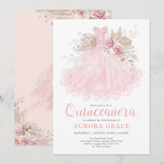 Rosa Silver Quinceañera Kleid Mis Quince 15 Años Einladung