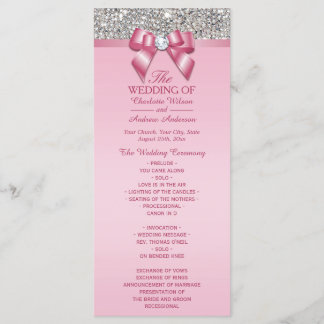 Rosa Silver Sequin Diamond Bow Wedding Program Programm