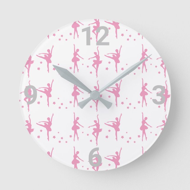 Rosa Silver White Ballerina Ballett Thema Runde Wanduhr (Vorderseite)