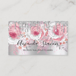Rosa Silver White Glitzer Tropfen Logo Event Plane Visitenkarte