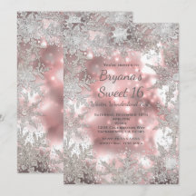 Rosa Silver Winter Wonderland Snowflake Einladung