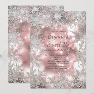 Rosa Silver Winter Wonderland Snowflake Einladung