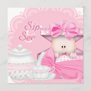 Rosa Sip and See Baby Girl Shower Einladung