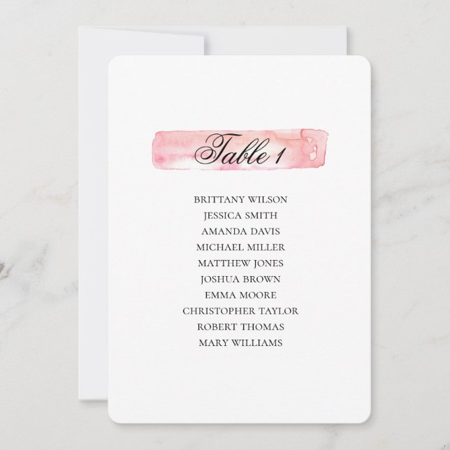 Rosa Sitzkarte. Hochzeitsplan für Wasserfarben Einladung (Vorderseite)