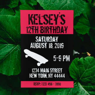 Rosa Skateboard Geburtstag, Skate Board, Girl Einladung