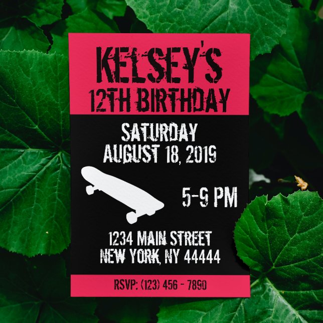 Rosa Skateboard Geburtstag, Skate Board, Girl Einladung (Von Creator hochgeladen)