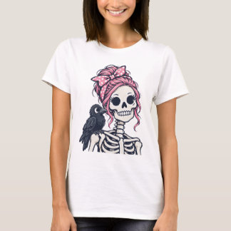 Rosa Skelett Mädchen Rabe T-Shirt