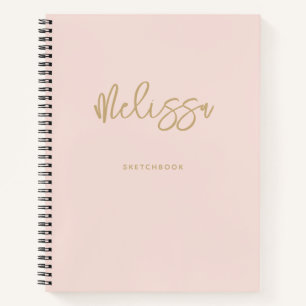 Rosa Sketchbook Gold Script Monogram Name Notizbuch