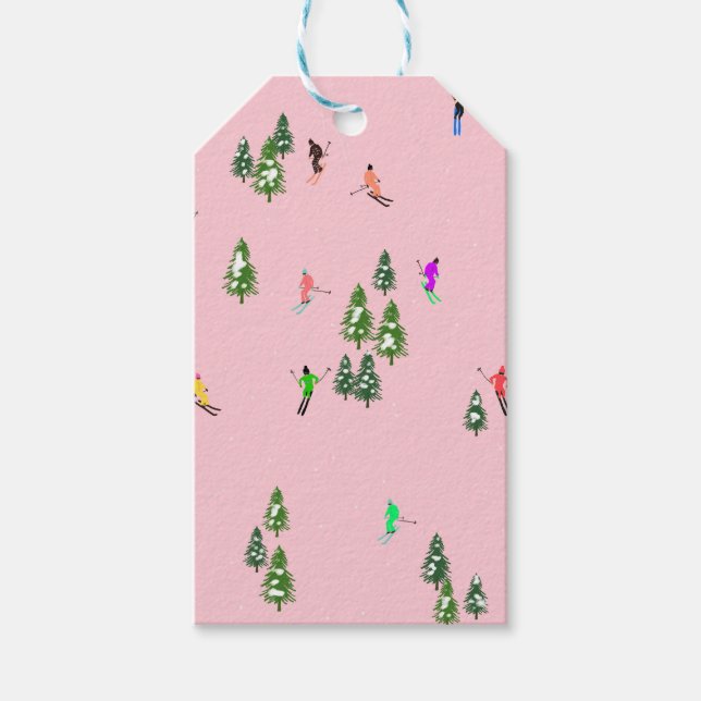 Rosa Skifahrer Ski Eröffnung Weihnachts-Skiurlaub Geschenkanhänger (Vorderseite)