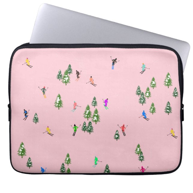 Rosa Skifahrer Ski Eröffnung Weihnachts-Skiurlaub Laptopschutzhülle (Vorderseite)